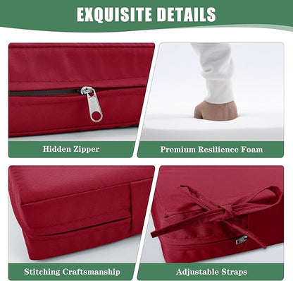 Waterproof Patio Cushions for Outdoor Furniture, Fade Resistant Back Pillow and Seat Cushion Set for Couch Replacements, 24 x 24 Inch, Red, Set of 2