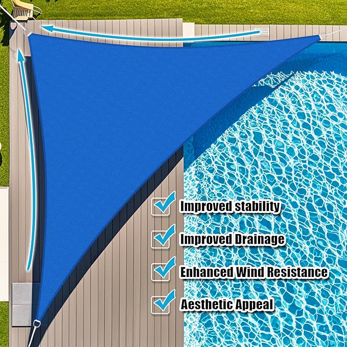 Amagenix Sun Shade Sail 9X10X13.5 Curved Edge Outdoor Shade Canopy Blue Breathable 95% UV Block Shade Cloth for Patio Garden Backyard (We Make Custom Size)