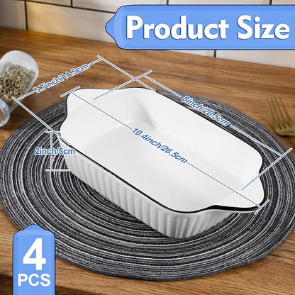 IJRPLM Small Baking Dishes Set of 4, 34 Oz Ceramic Baking Dish, Rectangular Ceramic Casserole Dishes with Handle, White Porcelain Bakeware for Cakes,Desserts, Oven Safe & Microwave Safe, 8.1x5.7x2''