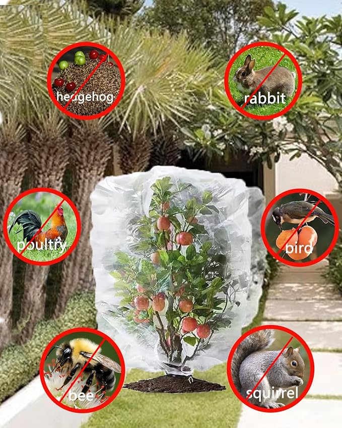 4 Pack Fruit Tree Netting with Zipper & Drawstring, 3.9 x 5.9 Ft Reusable Blueberry Bush Netting Cover, Durable Bird Netting for Vegetables, Trees, Bushes in Garden
