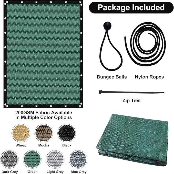 Artpuch 90% Sun Shade Cloth, 8 x 12 FT Pergola Shade Cover Canopy with Grommets, Sun Screen Fabric Tarp for Patio, Outdoor, Garden, Backyard, Green