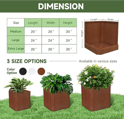 Corten Steel Planter Box-24"x24"x24"-Large Square Planter Matel -Outdoor Indoor- Heavy Duty Rustic Tall Planter Box Commercial Residential for Porch Patio Deck Home Backyard