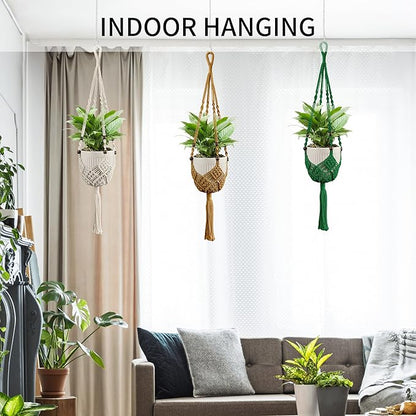 Macrame Plant Hanger - Fits 3 to 6 inches Pots for Indoor Outdoor, 35 Inch, Set of 2, Brown (POTS NOT Included)