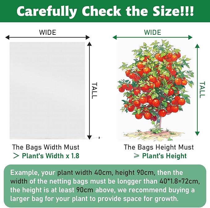 Evoio Bird Netting for Garden Plant Fruit Tree Protection Large Blueberry Bushes Netting Covers Bag with Zipper, 8 x 10 ft Shrubs Bush Tomato Strawberry Berry Barrier Mesh Cover Net Protector (2 Pcs)