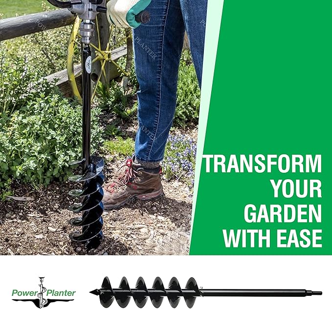 Power Planter Large Bulb Auger- 4"x28" Drill Bit Hole Digger for Post Hole Diggers, Digging Holes- Bulb Planter Tool- Auger Drill for Planting- Garden Auger Digging Tool- 1/2" Non-Slip Hex Drive