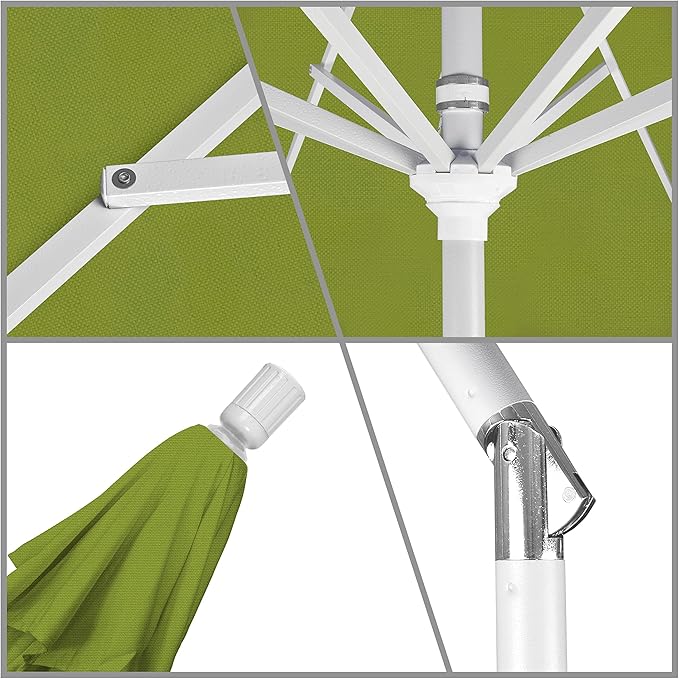 California Umbrella 11Ft Premium Patio Umbrella, Hand-Crank, Tilt-Collar, White Frame, Solution Dyed Kiwi Fabric