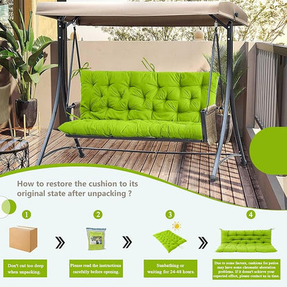 2/3 Seater Swing Replacement Cushion, Waterproof Porch Swing Cushions with Backrest, Thickened Bench Cushions for Outdoor Furniture, for Outdoor Patio Swing (Grass Green, 40 * 40 in)