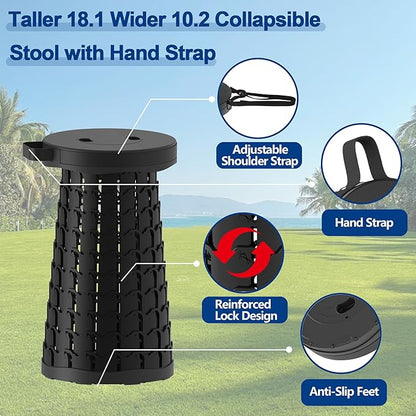 Upgraded 18.1" Collapsible Stool with Adjustable Strap,Lightweight Folding Stool,Load Capacity 600lbs,Retractable Camping Stool Portable Folding Chair or Travel Footrest for Outdoor Fishing Hiking BBQ