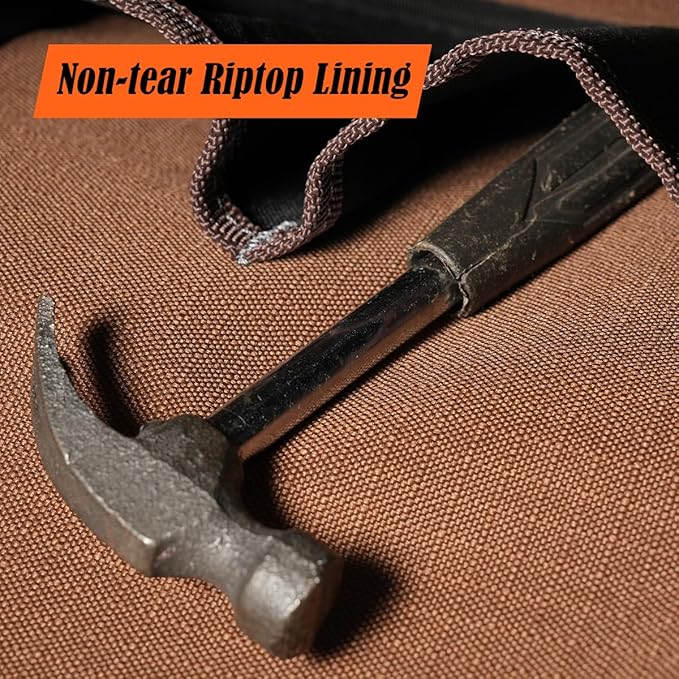 WELKINLAND 18 Pockets Electrician Tools Bag,14" Heavy Duty Plumber Tool Bags, Waxed Canvas Tools Bags, Large-Opening Tool Bags For Men, 25L Hand Tools Bag With Zipper