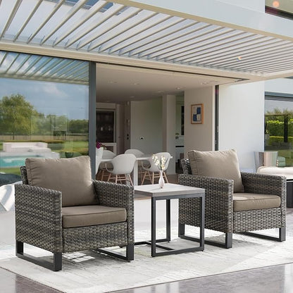 Rilyson Wicker Outdoor Patio Chairs Set - 3 Piece Rattan Patio Furniture Bistro Chairs Set with Waterproof Wicker,Comfortable Cushions and Sturdy Metal Frame for Porch Deck Backyard(Mixed Grey/Grey)