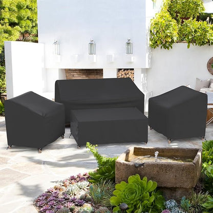 Gasadar 4-Piece Patio Furniture Covers Set, Waterproof Outdoor Furniture Set Covers for Outdoor Loveseat, Chair and Coffee Table, Black