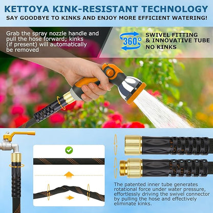 Non-Expanding Garden Hose 100 ft, Kink Free Flexible Water Hose with 10-Pattern Spray Nozzle, Lightweight Hose Pipe, Leak Proof, 3/4" Swivel Connectors, Super Fabric, Portable Storage Strap