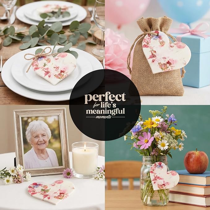 50pcs Large (2.5" h x 2.85" w) Blooming Heart Seed Paper – Writable & Plantable Wildflower, Mom's Gift for Birthday, Use for Wedding, Baby Shower, & Heart Party Favors