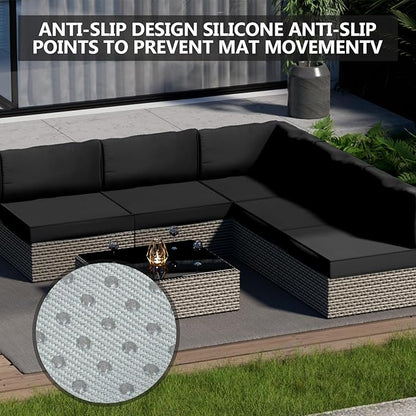 9 Piece Outdoor Patio Waterproof Cushion Covers, Fits 4-Seat Wicker Rattan Sectional Couch Chair Furniture Cover Replacement Set - Fade-Resistant Patio Cushion Covers with Zipper