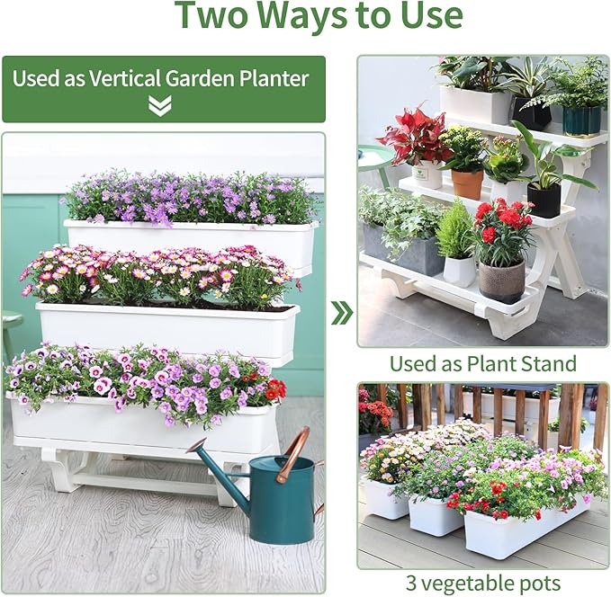 Oliz Planters for Outdoor Plants 3 Tiers Vertical Raised Garden Bed Freestanding Elevated Planter with Planter Tray for Indoor and Outdoor Strawberry, Herb, Flower, and Vegetable Planter