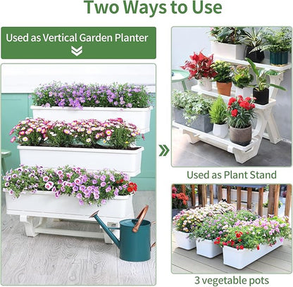 Oliz Planters for Outdoor Plants 3 Tiers Vertical Raised Garden Bed Freestanding Elevated Planter with Planter Tray for Indoor and Outdoor Strawberry, Herb, Flower, and Vegetable Planter