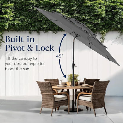 Best Choice Products 10ft 3-Tier Market Patio Umbrella, Outdoor Sun Shade with Tilt, Crank Lift, 8 Ribs for Backyard, Deck, Poolside – Gray