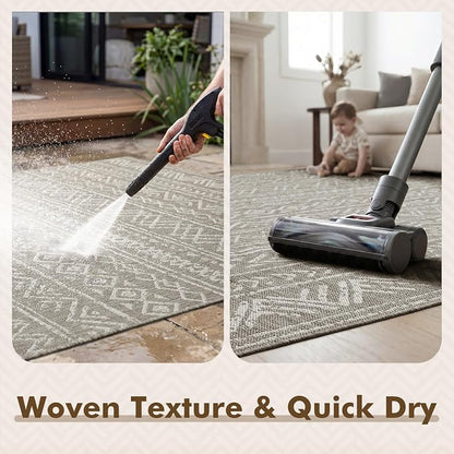 MontVoo-Outdoor Rug-Patio Rug 8x10 Polypropylene Indoor Outdoor Rugs Outdoor Carpet for Patio Deck Balcony Porch, Textured Weave, Durable for High Traffic, Fade-Resistant, Boho Farmhouse Silver Grey