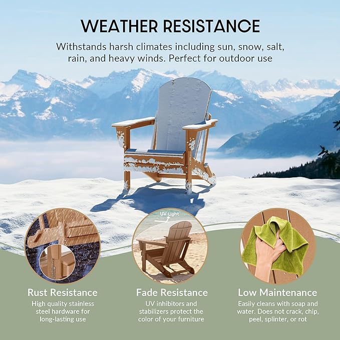 WestinTrends Malibu 2 Piece Set Outdoor Folding Poly Adirondack Chair, Teak