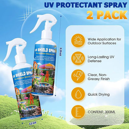 Swiffen 2 Pack UV Protectant Spray for Outdoor Decor Furniture Clear Water-Based Shield Prevents Fading Peeling Cracking Ideal for Resin Wood Metal Garden Statues 10.14 Fl Oz Each