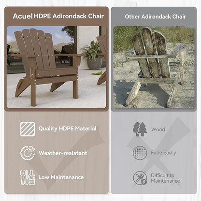 Set of 4 Folding Adirondack Chairs, Heavy Duty Weather-Resistant Patio Chairs with Wide Armrests & Ergonomic High Back, HDPE Fire Pit Seating for Backyard, Garden, Porch - Coffee