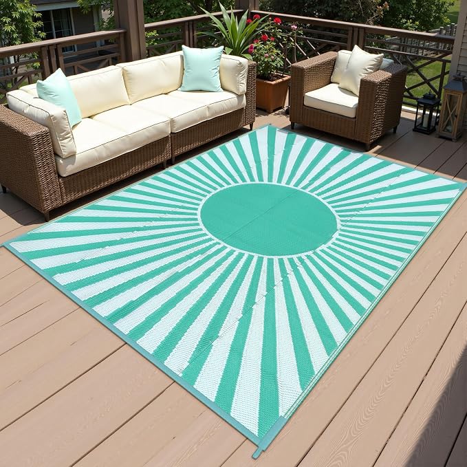 Anidaroel Outdoor Plastic Straw Rug, 6x9ft Waterproof Outdoor Rugs for Patios Clearance, Reversible Camping Rugs for Outside RV, Large Outdoor Area Rug for Backyard, Garden (Green, 6'x9')