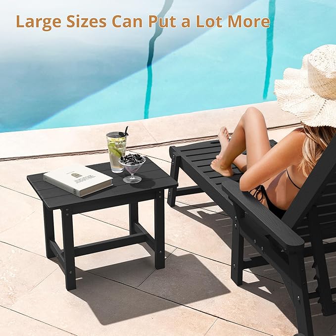 LUE BONA Outdoor Side Table, HDPS Large Size Outdoor Table, Adirondack Side Table, Outside End Table for Patio, Porch, Beach, Garden, Weather Resistant/Easy Maintenance/Indoor or Outdoor Use, Black