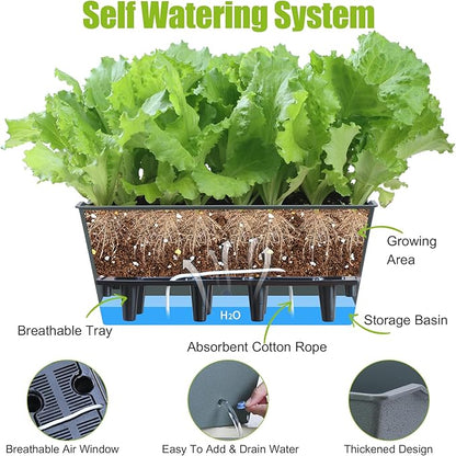 Window Box Planter 6 Pcs, 16.5 Inches Self Watering Rectangle Flower Plant Pots with Drainage Holes Trays, Vegetable Planters for Windowsill Patio Garden Balcony Porch Yard (Dark Green)