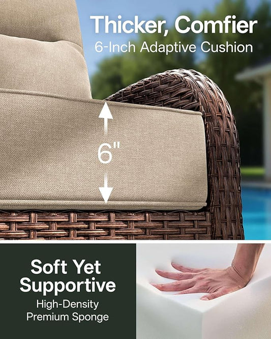 10-Piece Patio Furniture Set with 6-Inch Thick Cushions, High Back Outdoor Couch and Arm Chairs, All-Weather Conversation Set for Porch, Deck, Yard, Pool in Beige