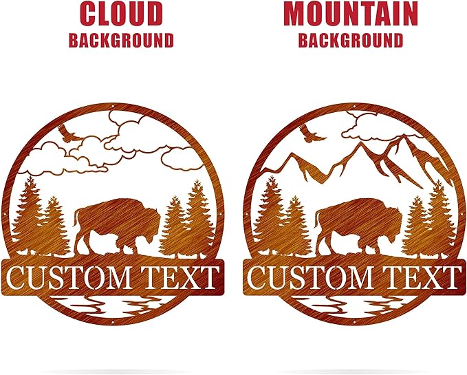 Custom Outdoor Bison Circle Monogram Sign | Lone Bison Decor | Bison Camp Sign | Buffalo Decor | Bison Name Metal Sign | Gift for Him