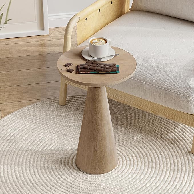 COZAYH Small Pedestal End Table Round Farmhouse Martini Table Wood Plant Stand Rustic Drink Table for Small Space Living Room, Distressed Grey