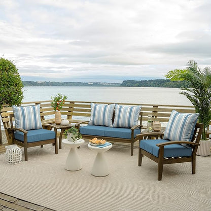 Arden Outdoor Foam Deep Seat Cushion Set, 24 in x 24 in, Weather-Proof, Rain-Proof, Fade Resistant Patio Cushion, Bottom and Back Cushion for Chair, Sofa, and Couch French Blue Linen Stripe