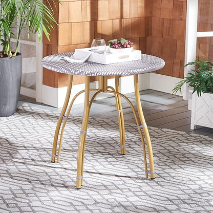 SAFAVIEH PAT4011B Outdoor Collection Kylie Grey and White Rattan Bistro Table