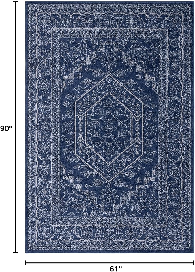 SAFAVIEH Adirondack Collection Area Rug - 5'1" x 7'6", Navy & Ivory, Oriental Medallion Design, Non-Shedding & Easy Care, Ideal for High Traffic Areas in Living Room, Bedroom (ADR108N)