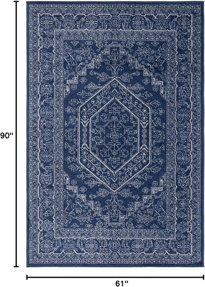 SAFAVIEH Adirondack Collection Area Rug - 5'1" x 7'6", Navy & Ivory, Oriental Medallion Design, Non-Shedding & Easy Care, Ideal for High Traffic Areas in Living Room, Bedroom (ADR108N)