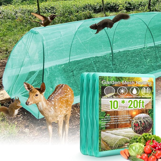 2 Pack Garden Netting 10 x 20 ft Ultra Fine Mesh Garden Netting Green Mesh Plant Cover Raised Beds Barrier Screen Protection for Vegetable Fruits Flowers Crops Greenhouse Rows from Birds Squirrels