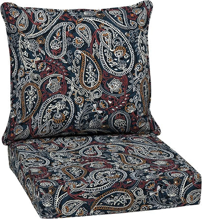 Arden Outdoor Deep Seat Cushion Set, 24 in x 24 in, Weather-Proof, Rain-Proof, Fade Resistant Patio Cushion for Chair, Sofa, and Couch Navy Palmira Paisley