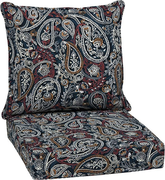 Arden Outdoor Deep Seat Cushion Set, 24 in x 24 in, Weather-Proof, Rain-Proof, Fade Resistant Patio Cushion for Chair, Sofa, and Couch Navy Palmira Paisley
