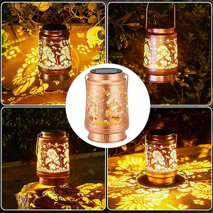 Solar Lantern Outdoor Waterproof Hanging Lights, Metal Dragonfly and Sunflower Decorative Lanterns for Garden Patio Yard Pathway Porch, Solar Powered Outdoor Lantern Gifts for Women Mom Grandma