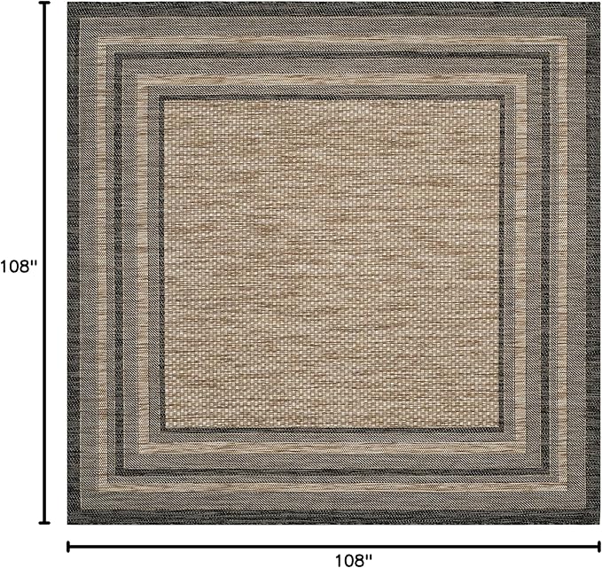 SAFAVIEH Washable Rug Outdoor Courtyard Collection - 9' Square, Natural & Black, Non-Shedding & Easy Cleaning, Ideal for Patio, Backyard, Mudroom (CY8475-37312)