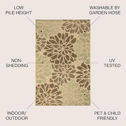 JONATHAN Y Floral Textured Weave Indoor Outdoor Area Rug 10X14 Sage/Brown, Zinnia Modern for Backyard, Patio, Porch, Easy-Cleaning, High Traffic, Pet-Friendly, Non-Shedding (SMB110A-14)