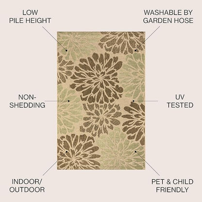 JONATHAN Y Floral Textured Weave Indoor Outdoor Area Rug 6X9 Sage/Brown, Zinnia Modern for Backyard, Patio, Porch, Easy-Cleaning, High Traffic, Pet-Friendly, Non-Shedding (SMB110A-6)