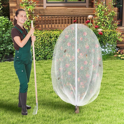 2 Pcs Fruit Tree Netting with Zipper & Drawstring, 4.9 x 3.2 Ft Garden Bird Netting Plant Cover, Blueberry Tomato Insect Bird Barrier Tree Net Protection Cover for Protecting Plants Vegetables Fruits