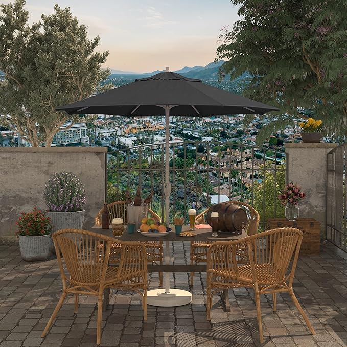 California Umbrella 7.5' Rd Aluminum Patio Umbrella, Crank Lift, Auto Tilt, White Finish