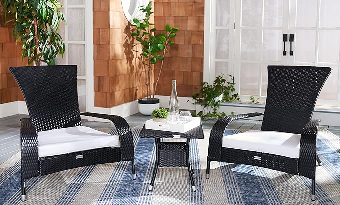 SAFAVIEH Outdoor Collection Edna Black/White Cushion 3-Piece Lounge Set with Table (PAT7719A)