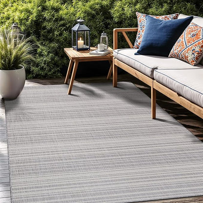 Stripe Outdoor Rug 9x12 Washable Outside Carpet for Indoor Patio Porch Waterproof Easy Cleaning Non Shedding Area Rugs Gray 9 x 12