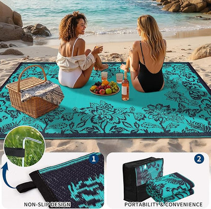 Garvee Outdoor Rugs 8’x10’ Waterproof Reversible Mats, Large Area Plastic Straw Rug, Outside Carpet, Butterfly Floral Rv Mat for Patio Camping Picnic Backyard Deck Balcony Porch Beach Trailer