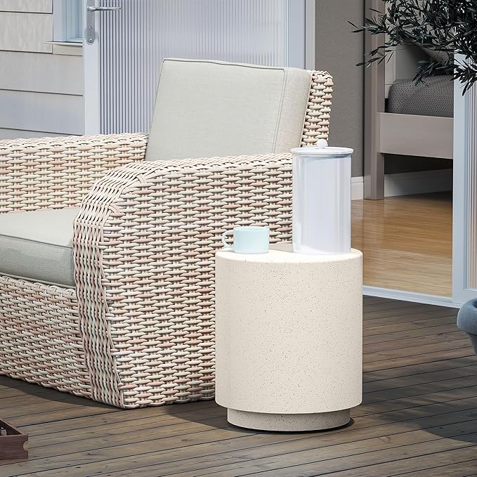 HOMCOM Round Side Table, Lightweight Accent Table with Concrete Finish, End Table with 4 Adjustable Feet for Indoor, Outdoor, Light Yellow