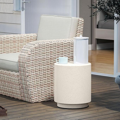 HOMCOM Round Side Table, Lightweight Accent Table with Concrete Finish, End Table with 4 Adjustable Feet for Indoor, Outdoor, Light Yellow