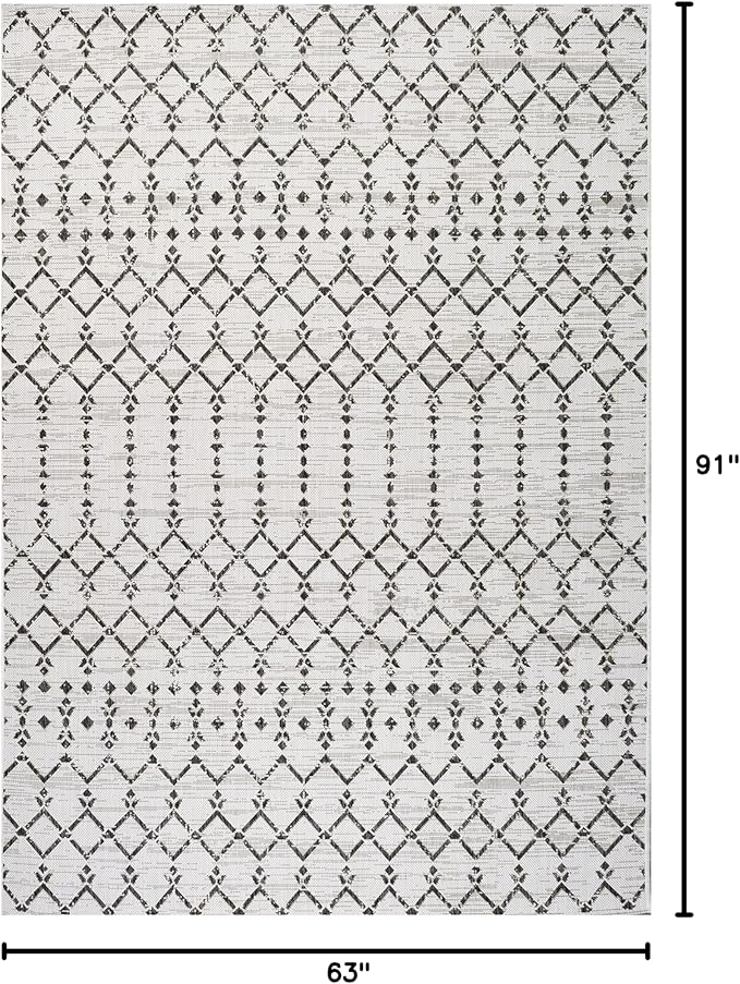 JONATHAN Y Moroccan Geometric Indoor Outdoor Area Rug 5X8 Cream/Black, Ourika Textured Weave for Backyard, Patio, Porch, Easy-Cleaning, High Traffic, Pet-Friendly, Non-Shedding (SMB108I-5)